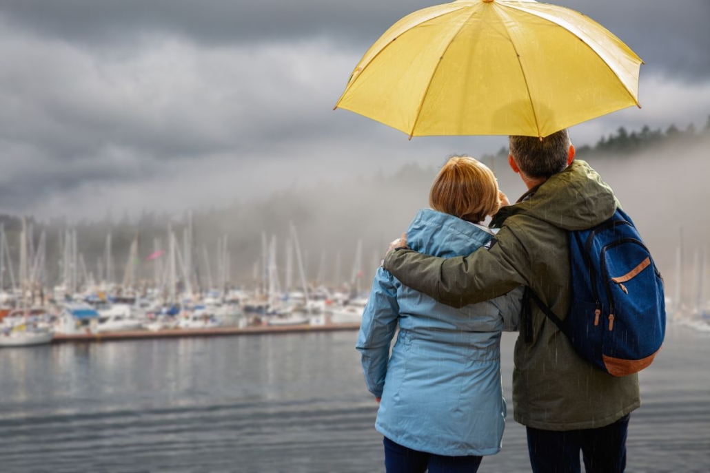 couple on a rainy day in Friday Harbor