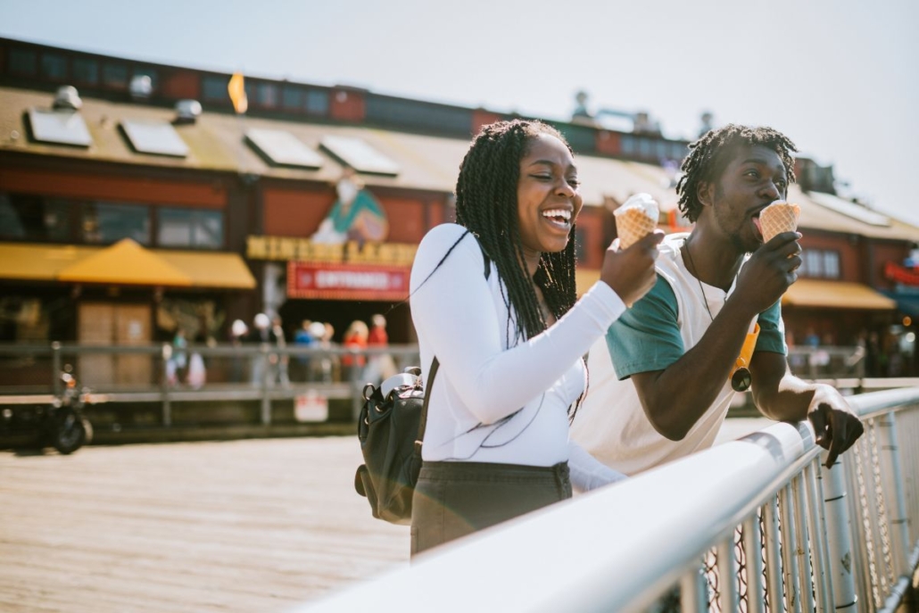 Couple enjoying ice cream at the Seattle Pier