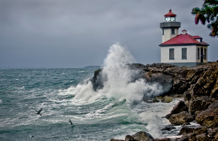 Lime Kiln Lighthouse during a storm