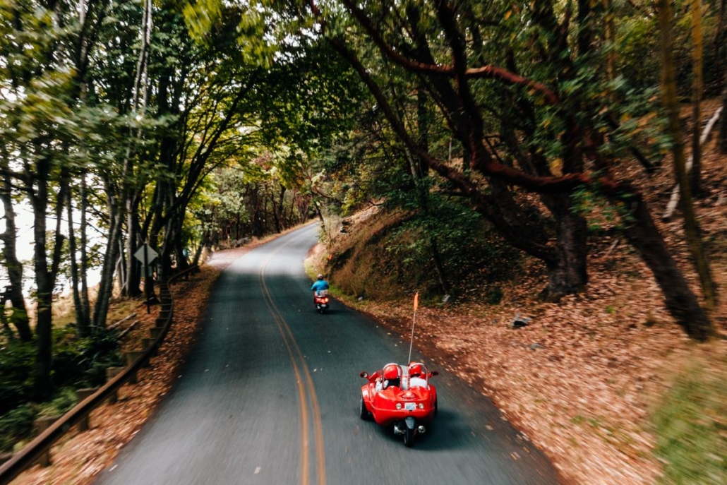 Riding a scoot coupe and moped on san juan island