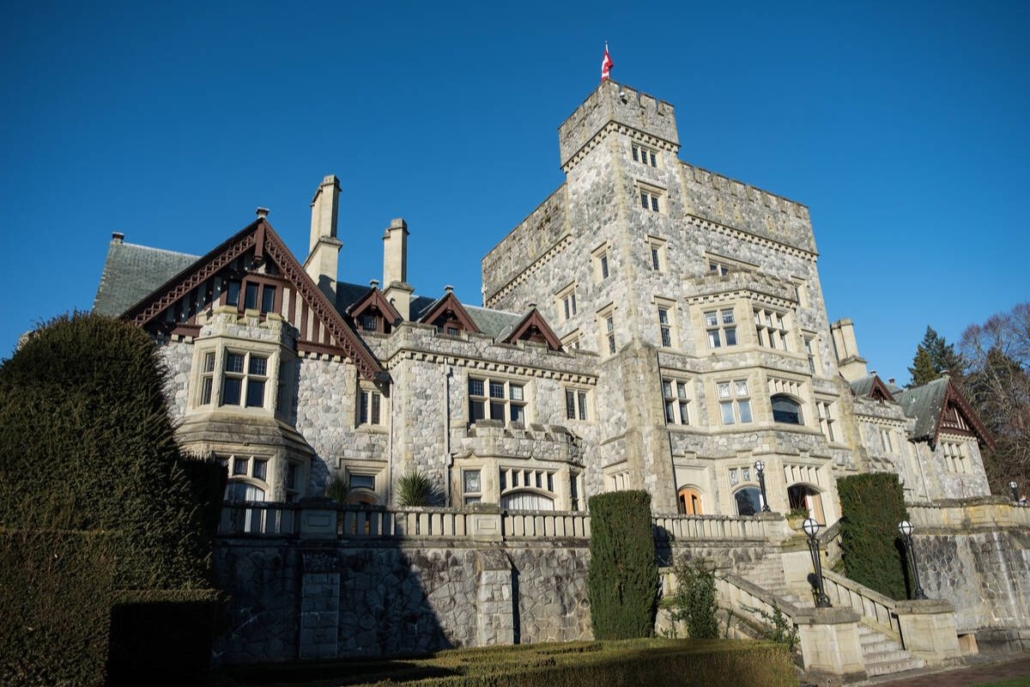 Sunny view of Hatley Castle in late winterearly spring by Tourism Vancouver Island The Great Trail