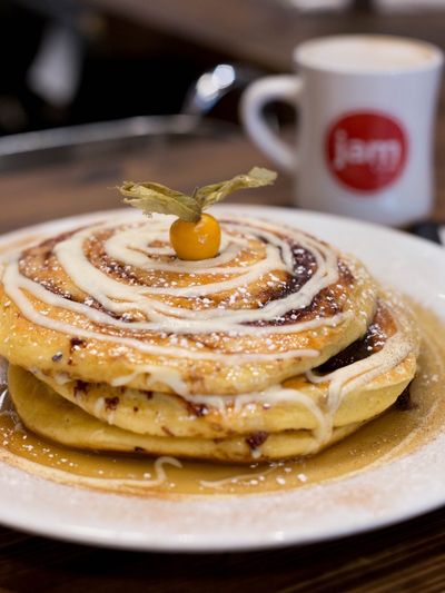 Cinnamon Roll Pancakes at Jam Cafe in Victoria BC