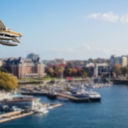 kenmore air seaplane flying into victoria inner harbour