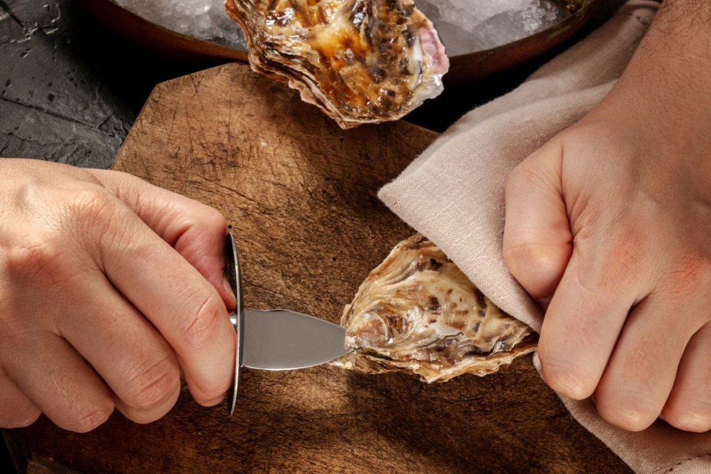 shucking oysters