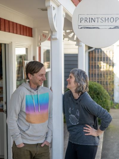 Andrew and Emily Youngren outside Printshop Northwest