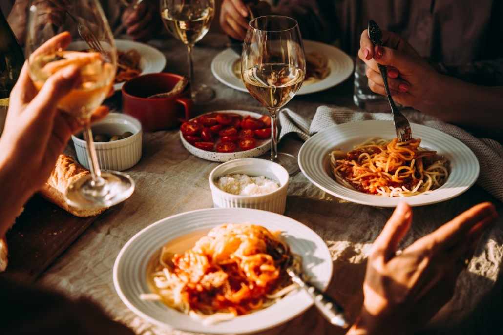 pasta dinner and wine